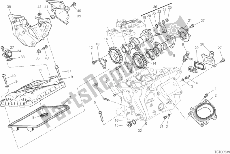 All parts for the Vertical Cylinder Head - Timing of the Ducati Superbike 1299S 90 TH Anniversario 2017